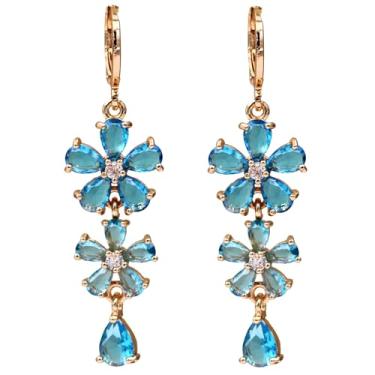 Imagem de Banhado a ouro 18K, conjunto de 4 pares de brincos pendentes para mulheres, brincos de flor/coração/animal/pérola, brincos hipoalergênicos de zircônia cúbica, leves, festas, brincos de ouro, joias