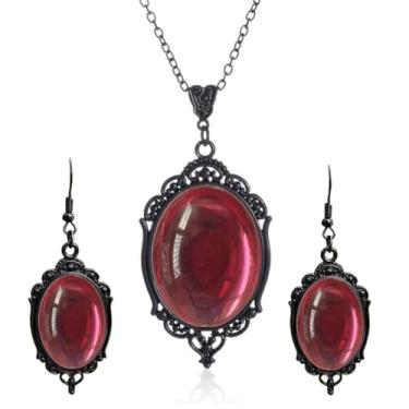 Imagem de MIFYNN Conjunto de joias gótico Stardust para mulheres vintage camafeu conjunto de colar brincos de cristal roxo conjuntos de joias de vampiro acessórios de fantasia de Halloween para mulheres, Large