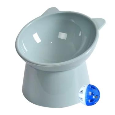 Imagem de Comedouro Gato Ergonômico Bebedouro Pet Gatinho Orelhinhas Comedouro Elevado para Gatos Pote Ração (1 Cinza + 1 Bolinha Pequena)