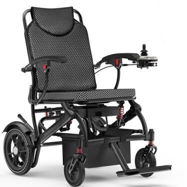 Imagem de Cadeiras de rodas elétricas para adultos dobráveis 16 kg leves, alcance de 24 km, suporte máximo de 158 kg, motores sem escovas de 500 W motorizados para idosos com luz LED, aprovação de linha aérea