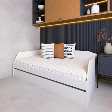 Imagem de Sofa com Bicama para Quarto ou Sala Solteiro ou Criança com Cama Auxiliar Reforçada Duo Branco