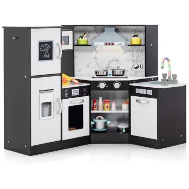 Imagem de Cozinha Infantil Modular em Madeira com Luzes e Sons Realistas para Crianças Acima de 3 Anos, HONEY JOY, Preta