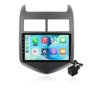 Imagem de 2 + 64 G Android 14 Double Din estéreo para carro Chevrolet Sonic Aveo 2011-2015 com rádio sensível ao toque de 9 polegadas embutido sem fio Carplay/Android Auto/GPS/Bluetooth/FM/AUX-in/SWC/câmera de