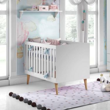 Imagem de Berço Mini Cama Pés Palito Ludmila Carolina Baby Branco Fosco/Bétula