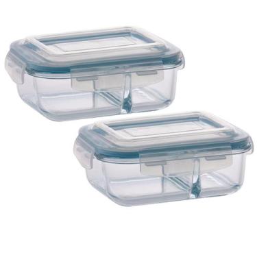 Imagem de Jogo com 2 Potes 640ml Divisória Hermético Marmita Microondas - DONA L