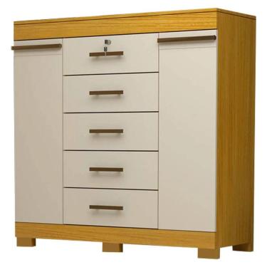 Imagem de Cômoda Sapateira Diana 5 Gavetas 2 Portas com Chave ACP Cor Nature Off White