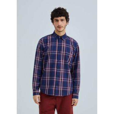 Imagem de Camisa Masculina Manga Longa Xadrez - Hering, G, Azul marinho