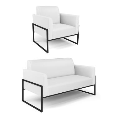 Imagem de Sofá Namoradeira com Poltrona Base Industrial Alta Preto Marisa Corino Branco D03 - D'Rossi