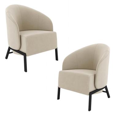 Imagem de Kit 2 Poltronas Decorativa Sala de Estar kenya Pés em Ferro Veludo Preto/Bege G33 - Gran Belo