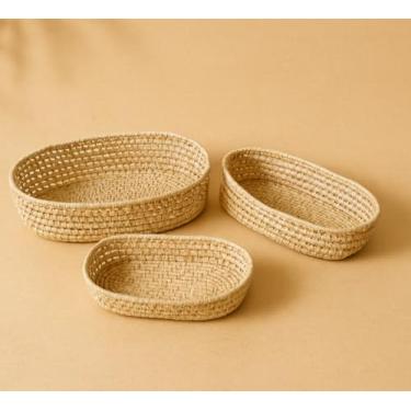 Imagem de Kit Oval 3 cestos/caixas/bandejas artesanais em palha natural Cauí