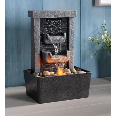 Imagem de GOSSI 26,2 cm fonte de cachoeira interna relaxamento alta pressão bombas de água fonte de mesa sensação natural fontes de água com iluminação reflexiva/River Rocks decoração de casa/escritório