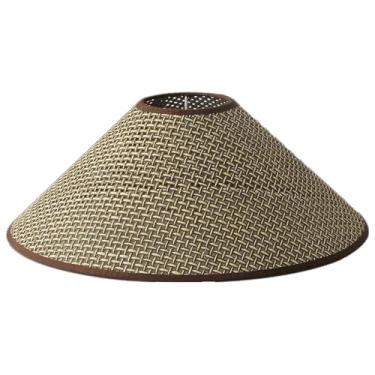 Imagem de lamp shades Grande abajur vintage de vime, luminária de cabeceira, luminária pendente, mesa, piso, capa de decoração para casa de família(Brown,Diameter35cm)