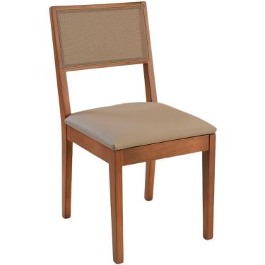 Imagem de Cadeira Jantar Alice Madeira Maciça Castanho Tela Sling Marrom Assento Corino Areia