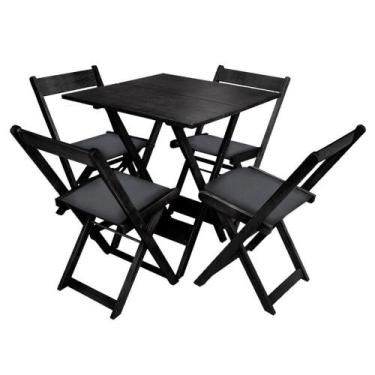 Imagem de Jogo De Mesa Dobrável De Madeira 70x70 Com 4 Cadeiras Preto Estofado P