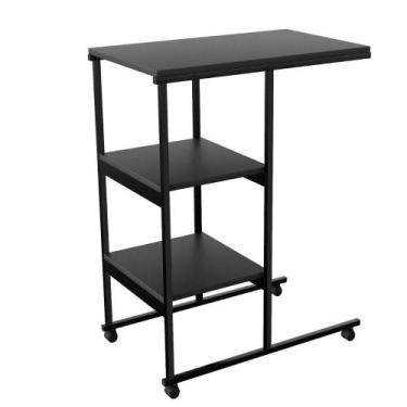 Imagem de Mesa Escrivaninha Office Auxiliar Com Rodízios Em Aço E Mdf Preto/pret