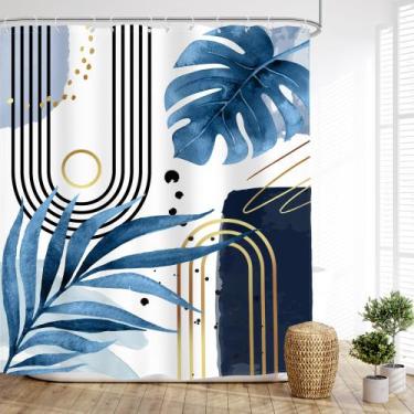 Imagem de Cortina de chuveiro Glawry Blue Gold Boho Mid Century 153x180cm