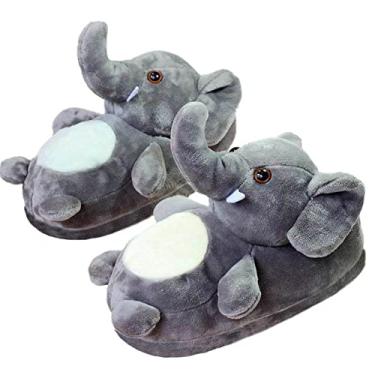 Imagem de Pantufas de animal de pelúcia para adultos, unissex, de inverno, macio, aconchegante, com design de estilo animal, sapatos curtos de flanela, botas de pelúcia em forma de animal, pantufas de carpete, sapatos antiderrapantes para quarto, Elephant, 5-8 Wide Women/5-8 Wide Men