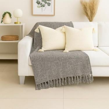 Imagem de Manta para Sofá, Manta para Sofa Grande 240x180cm Tipo Capa Protetora Chic Decoração Macio Algodão(Marrom mesclado cru)