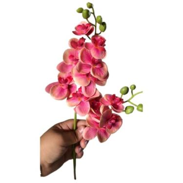 Imagem de Plantas Artificiais Decorativas, Plantas Artificiais Decorativas com Vaso, Arranjo Especial Orquídea 40 cm de Altura, Casca e Musgo Natural(ROSA CLARO)