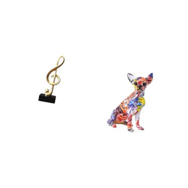 Imagem de Fenteer Nota Musical Criativa de Resina E Escultura de Cachorro Colorida, Estatueta Musical Multicolorida de Cachorrinho, Enfeite de Mesa, Peça Central para M