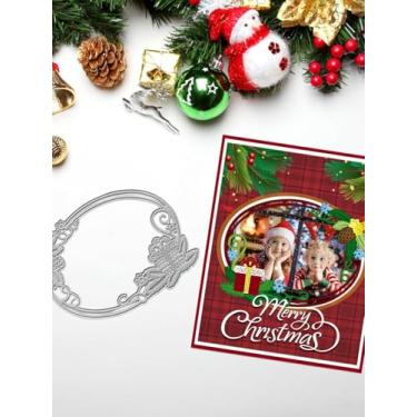 Imagem de Matrizes de corte de guirlandas de folhas de Natal para fazer cartões, molduras ovais de Natal, folhas de pinheiro, estêncil, molde de gravação para artesanato, scrapbook, decoração de álbum de fotos