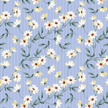 Imagem de Tecido Tricoline Floral Gérbera Fundo Azul - 50 x 150 cm - Peripan