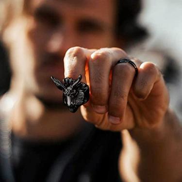 Imagem de Anel Satânico Masculino Sinete Preto Aço Inoxidável Joias Satanás Punk Biker Anel Joias Vintage, 07, Aço inoxidável, não