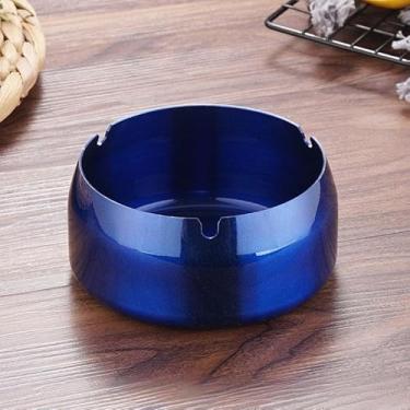 Imagem de Cinzeiro de aço inoxidável azul de 4 x 10 cm de diâmetro, bandejas redondas de fundo plano para uso interno e externo