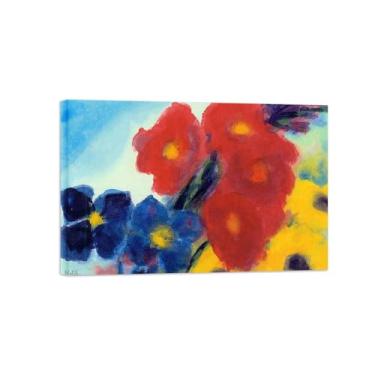 Imagem de Pôster e impressões em tela de flores vintage - reprodução de pintura de arte de parede famosa - dálias e clematite azul - imagens prontas para pendurar tela embrulhada 70 x 105 cm 27 x 41 pol