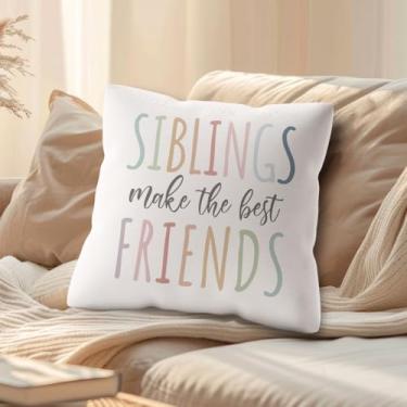 Imagem de Irmãos Make The Best Friends Capas de travesseiro 45,7 x 45,7 cm, lindas capas de almofada para decoração de arco-íris para sala de jogos, casa, quarto