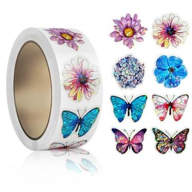 Imagem de 500 peças de rolo de adesivos de borboleta, decalques fofos de vinil à prova d'água, pacote de adesivos engraçados para laptop, scrapbook, garrafas, diários, artesanato DIY (8 estilos)