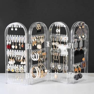 Imagem de Suporte organizador de brincos de armazenamento de joias de acrílico para brincos, colares, pulseira de corrente