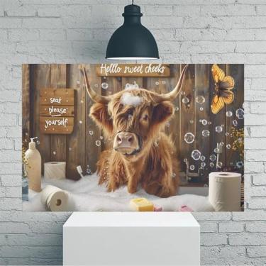 Imagem de Highland Cow Bubbles Sabonete de cabelo fofo de banho Arte de parede rústica vintage - Pôster sem moldura de 30 x 45 cm - Decoração de casa e escritório para sala de estar, quarto, cozinha e café