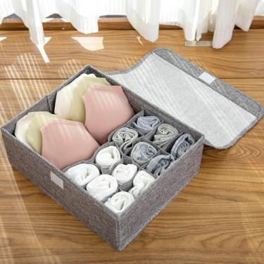 Imagem de Caixa organizadora de roupas íntimas, dobrável, organizador de gaveta com compartimentos, caixa organizadora de tecido portátil para meias, lingerie e armário