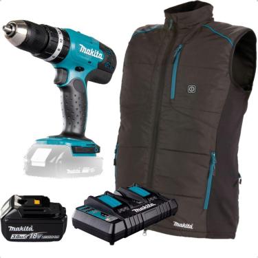 Imagem de Kit Colete Térmico + Parafusadeira Furadeira De Impacto + Bateria Bl1830b E Carregador + Bolsa Makita 110V