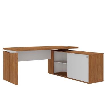 Imagem de Mesa Para Escritório Diretor Com Porta De Correr E Nichos Freijó/branco