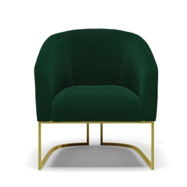 Imagem de Poltrona Para Sala Industrial Dourado Kit 2 Stella Bouclê Verde D03 - D'rossi