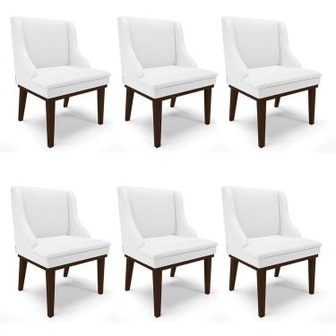 Imagem de Kit 06 Cadeiras De Jantar Corino Branco Base Madeira