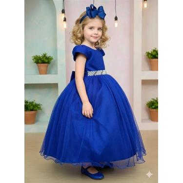 Imagem de Vestido Infantil Formatura Azul Royal Longo com Glitter para Dama - Fa