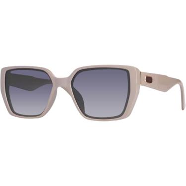 Imagem de Óculos de Sol Feminino Original Quadrado Casual Moderno Bege e Preto Polarizado UV400 Village Heaven 6466