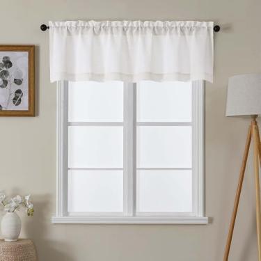 Imagem de Lecloud Saia natural para cortinas de janela de 40 cm de comprimento, cortina de cozinha rústica para casa de fazenda com filtro de luz, cortinas curtas para decoração de casa com bolso para varões