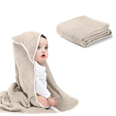 Imagem de Arnzion Toalhas com capuz para bebês e crianças pequenas, toalha de banho de musselina macia e absorvente para meninos e meninas (marrom, pacote com 1)