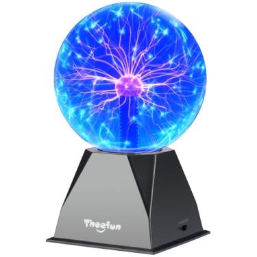 Imagem de Theefun Bola de plasma azul, globo de plasma de 15 cm, lâmpada de plasma sensível ao toque e som, bola elétrica, luz de relâmpago, para festas, casa, adereço, decoração de quarto, presentes de Natal