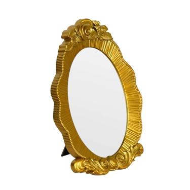 Imagem de Wartter Espelho oval vintage, adornado com uma moldura floral dourada ornamentada, espelho de mesa (ouro)