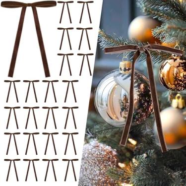 Imagem de Curvier 25 peças de laços de árvore de Natal de veludo vintage laços de fita pré-amarrados para decoração de guirlanda de porta, presente, escada, 12 x 18 cm, 9,5 cm de largura, marrom
