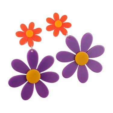 Imagem de Brincos de flor de acrílico colorido Y2K retrô anos 60, 70, 80, brincos de margarida, brincos de girassol, presentes para festa brilhante dos anos 80, Zinco acrílico, Sem pedra preciosa