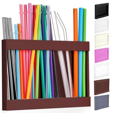 Imagem de Suporte de palha Qinyoung Acrílico com fita dupla face marrom