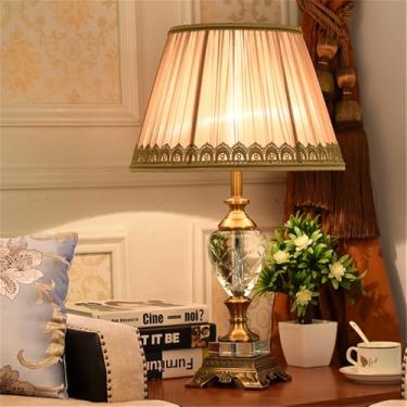 Imagem de Luminária de mesa contemporânea de cristal LED, estilo europeu, com design artístico em tecido, ideal para sala de estar, escritório, casa de campo, hotel, quarto ou mesa de cabeceira (Estil