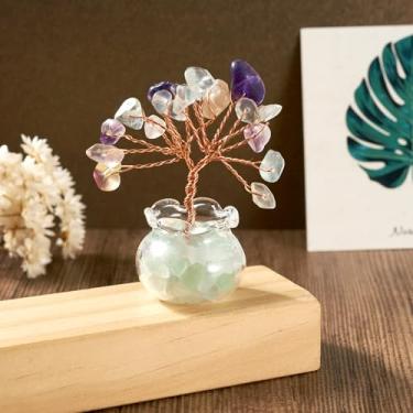 Imagem de Feng Shui cristal de quartzo árvore do dinheiro sete chacras árvore da vida pedra preciosa natural árvore de cristal envolto em fio de cobre árvores de cristais para riqueza e sala de sorte mesa de