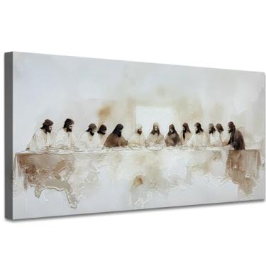 Imagem de TIHUSAGO A Última Ceia 3D Texturizado Arte de Parede Decoração Cristã Jesus Tela Pintura Religiosa para Sala de Jantar Sala de Estar Quarto Restaurante (30 x 60 cm)